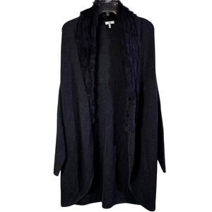 Joie Cardigan Womens M Fur Collar Quiet Luxury Old Money Parisian Chic Gray Knit